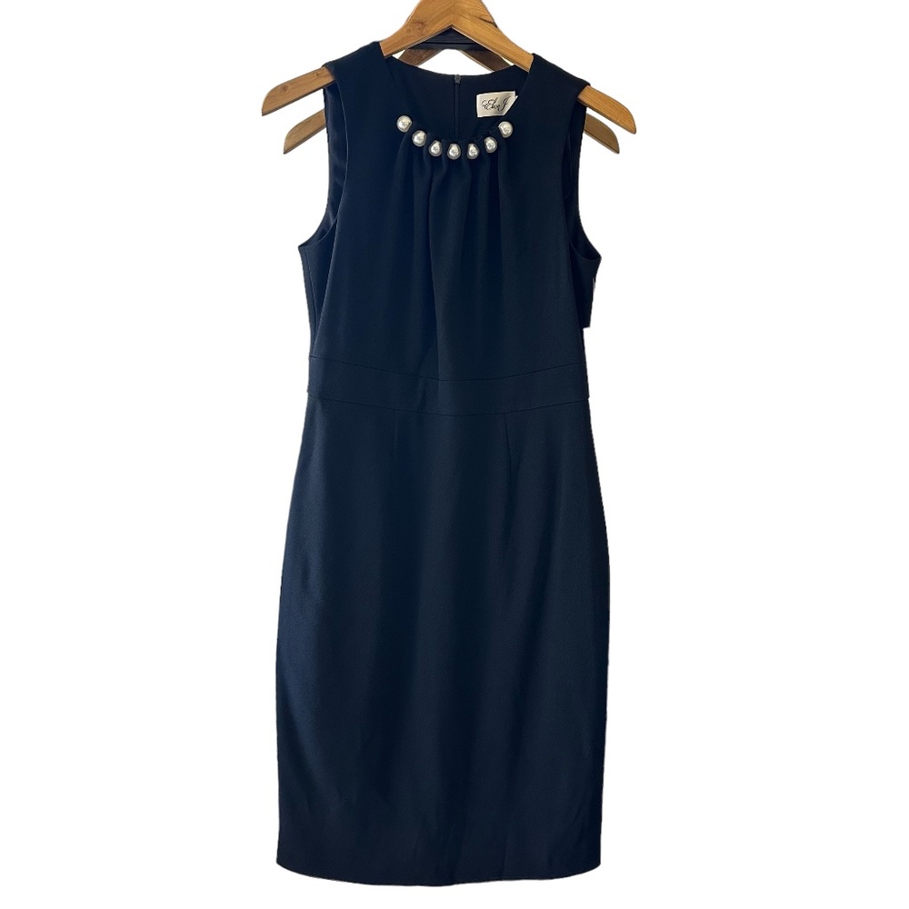 New Women’s Eliza J Style w/ Pearl Neckline Sleeveless Crewneck Black Dress Sz 8